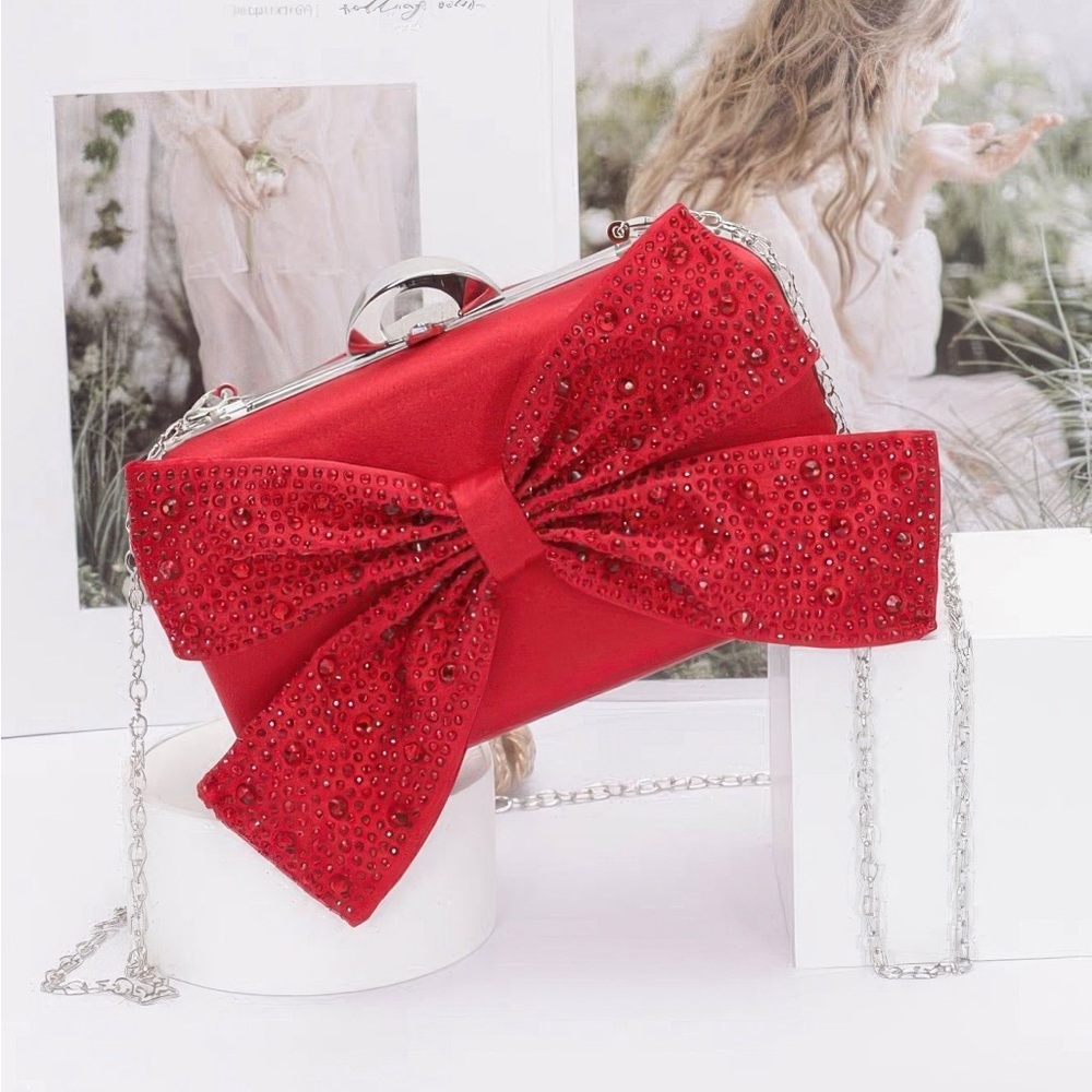 Rhinestone Hotfix Ribbon Nylon Hard Case Clutch